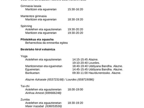 El curso deportivo municipal comenzará el 28 de septiembre