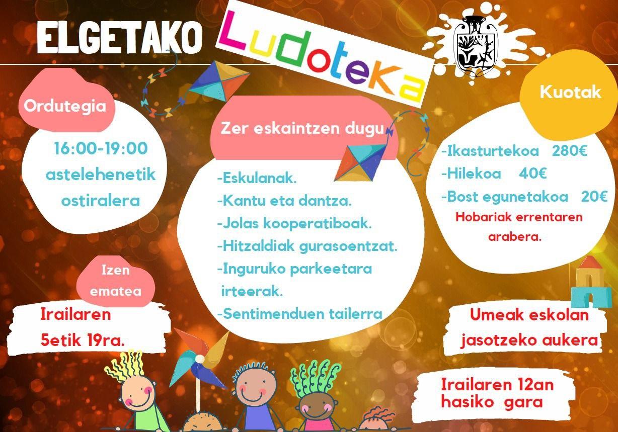 La ludoteca se abrirá el 12 de septiembre — Ayuntamiento de Elgeta
