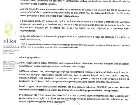 Suspendida la recomendación de no consumir verduras de las poblaciones cercanas al vertedero