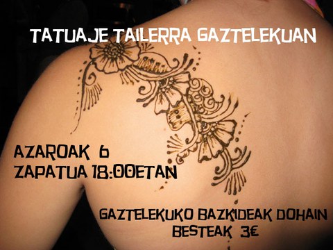 Taller de tatuaje el sábado en el Gazteleku