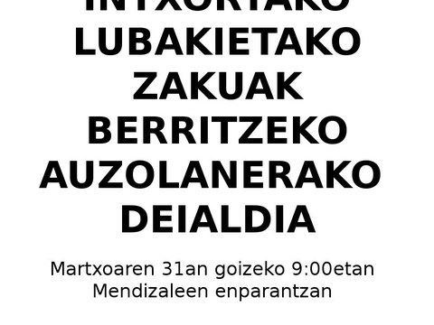 Auzolan deia Intxortako lubakietako zakuak berritzeko