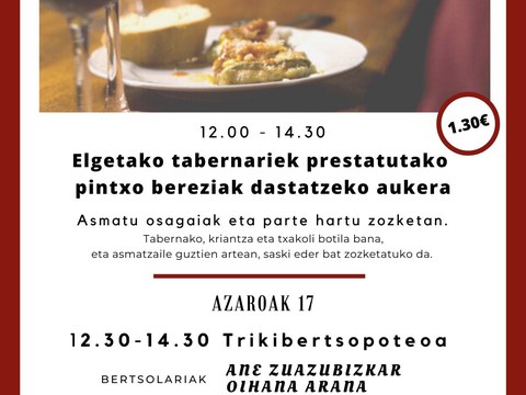 Azaroaren 17an eta 24an izango dira XII. Pintxo domekak