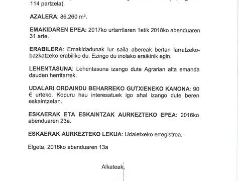 Egoarbitza haitza eta inguruko lur saila esleitzeko prozedura publikoa