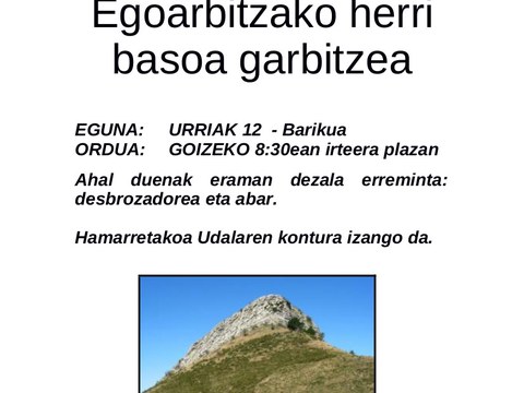 Egoarbitzako herri saila auzolanean garbitzeko deialdia