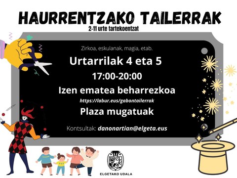 Haurrentzako tailerrak urtarrilaren 4an eta 5ean