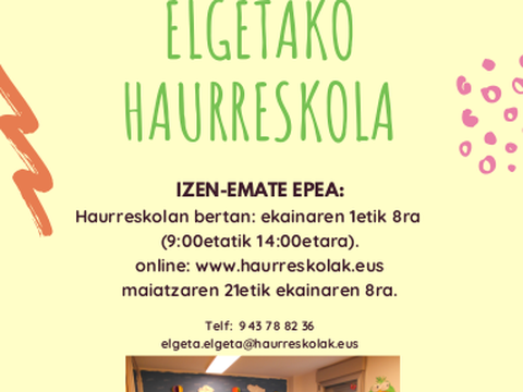 Haurreskolako matrikulazio epea maiatzaren 21etik ekainaren 8ra