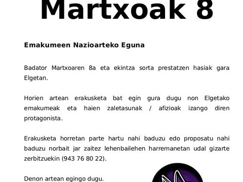 Martxoaren 8rako ekintza sorta prestatzen hasiak gara Elgetan